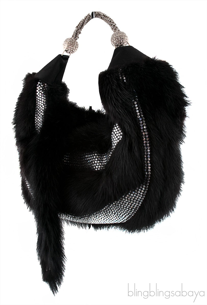Fur Crystal Black Handbag