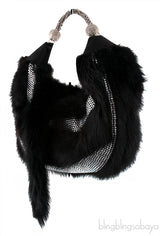 Fur Crystal Black Handbag