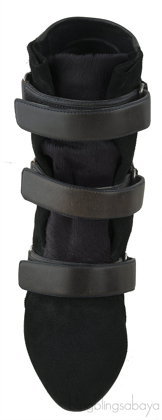 Scarlet Black Leather Wedge Boots