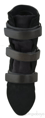 Scarlet Black Leather Wedge Boots