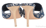 Blue Monogram Embroidered Mules
