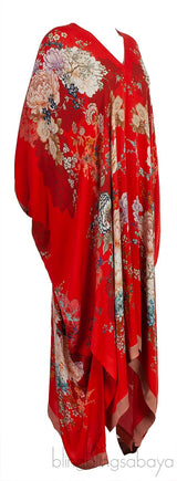 Red Floral Print Silk Kaftan Dress
