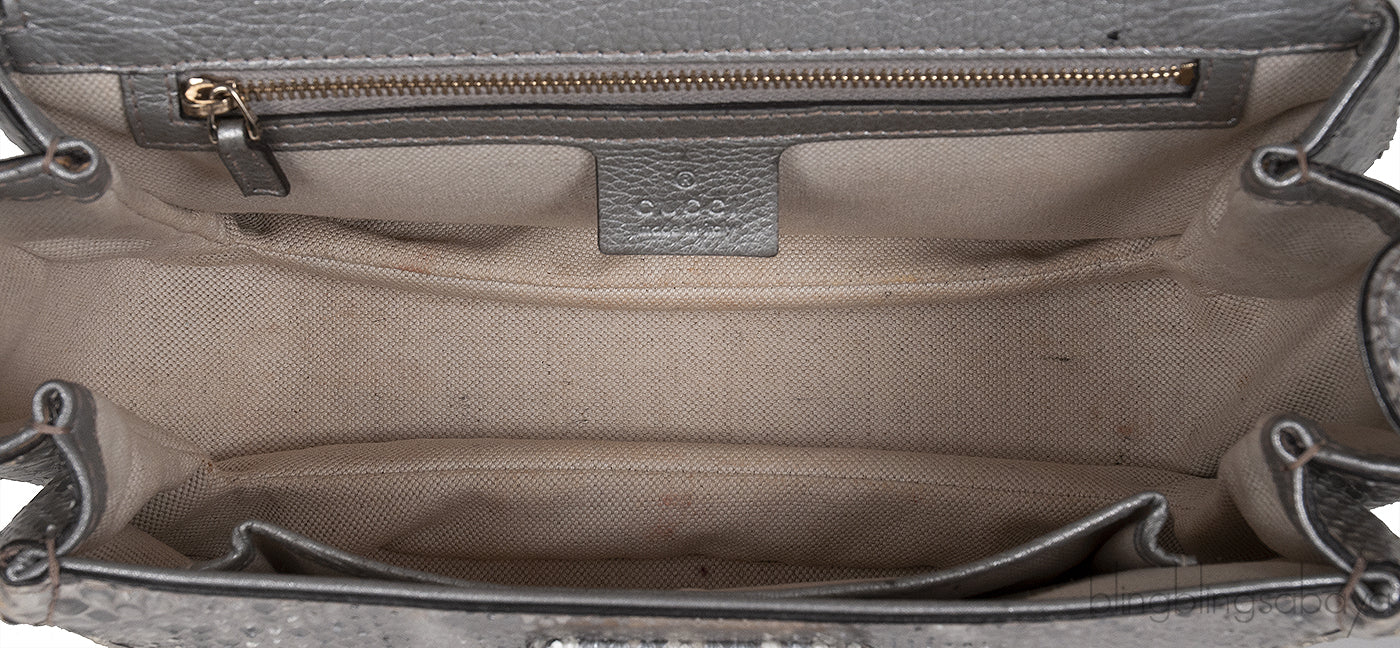 Gucci Silver Python Bamboo Handle Bag