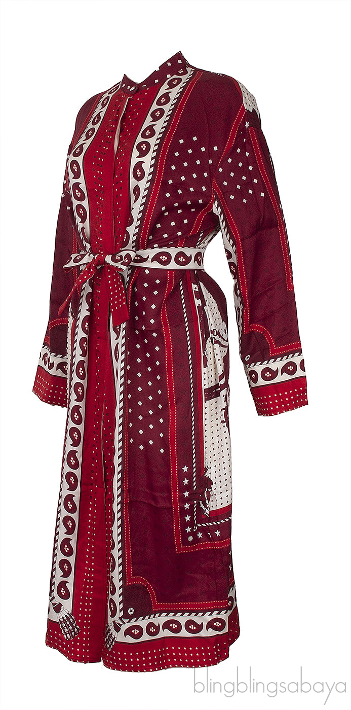 Red Printed Midi Kaftan Dress