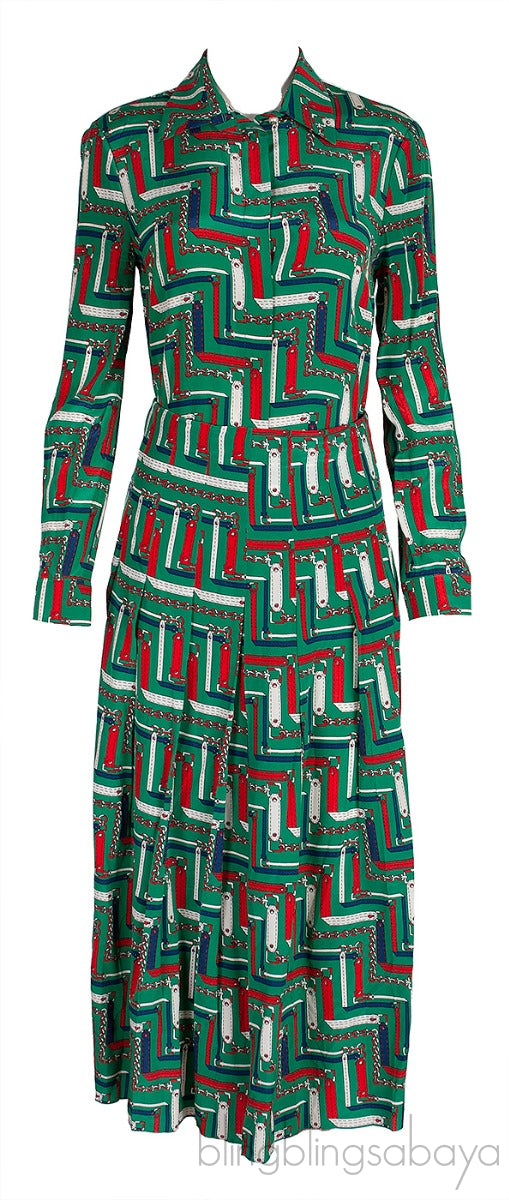 Green Printed Shirt & Pleated Skirt