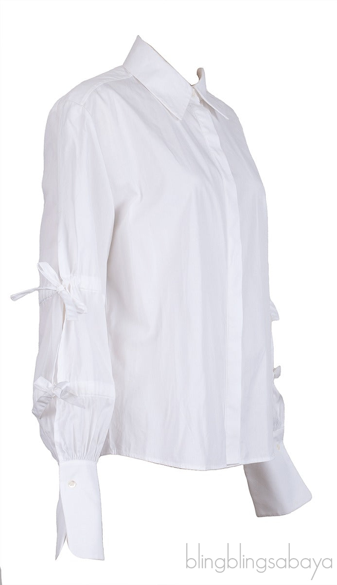 White Cut-out Long Sleeve Shirt