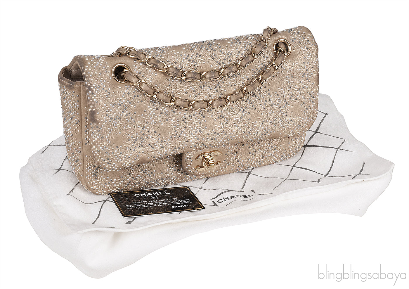 Crystal Bead Jewel Gold Medium Flap Bag