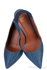Malone Souliers Denim Pointed Toe Slingback Heels