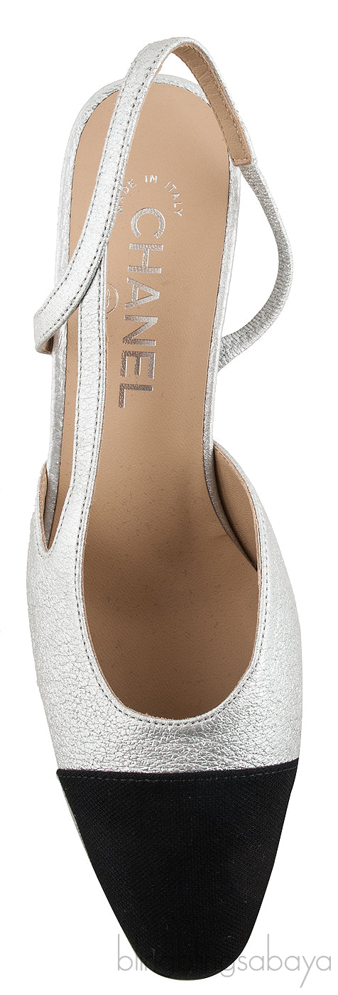 Silver Metallic Cap Toe Slingback