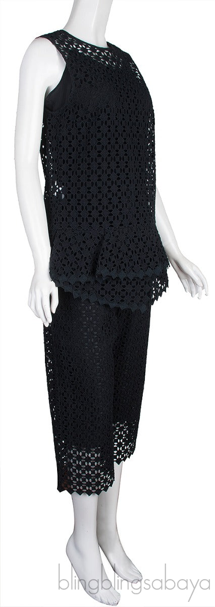 Perforated Black Top & Wide Leg Trouser