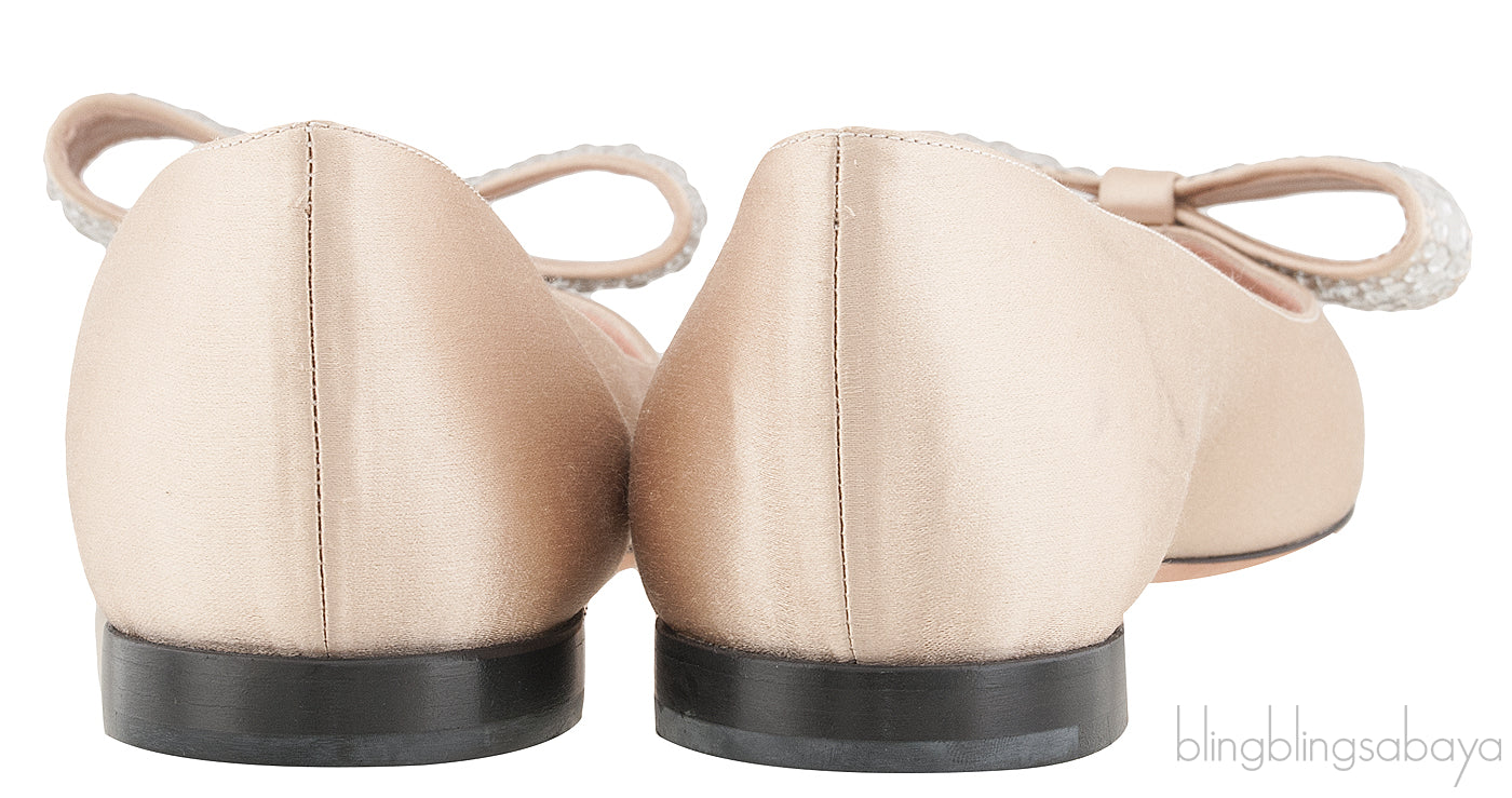 Nude Pointed Toe Bow Flat