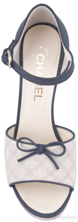 Toile & Leather Peep Toe Pump