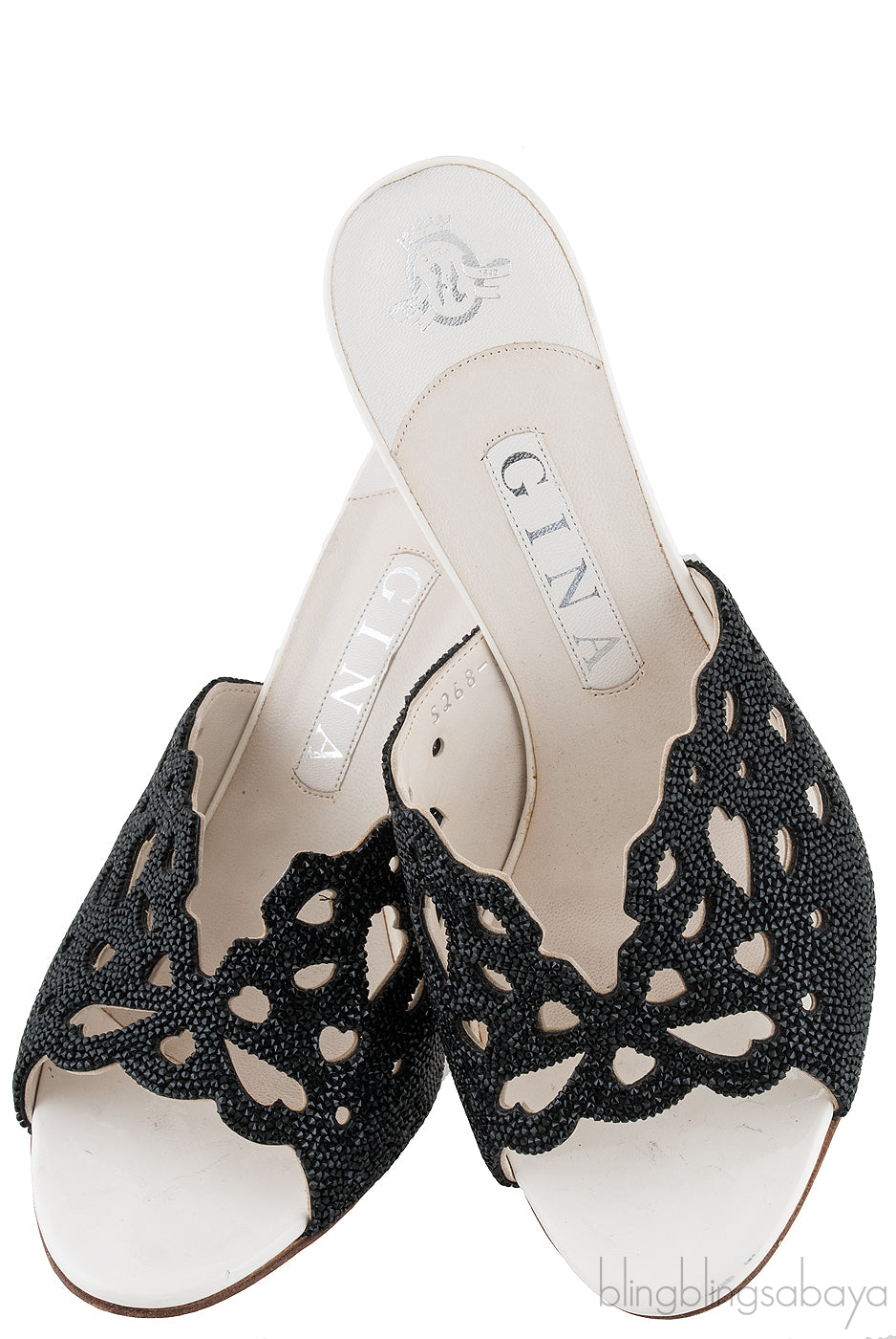 White & Black Crystal Perforated Heels
