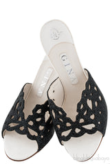White & Black Crystal Perforated Heels