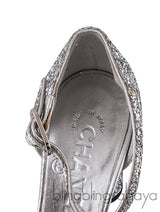 Silver Camellia Glitter Heels