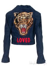 Blue Suede Tiger Loved Crop Leather Jacket