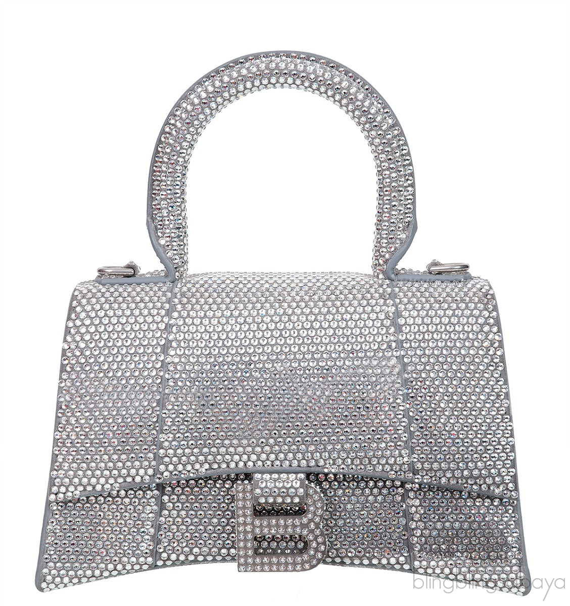 Hourglass XS Silver Rhinestone Suede Calfskin