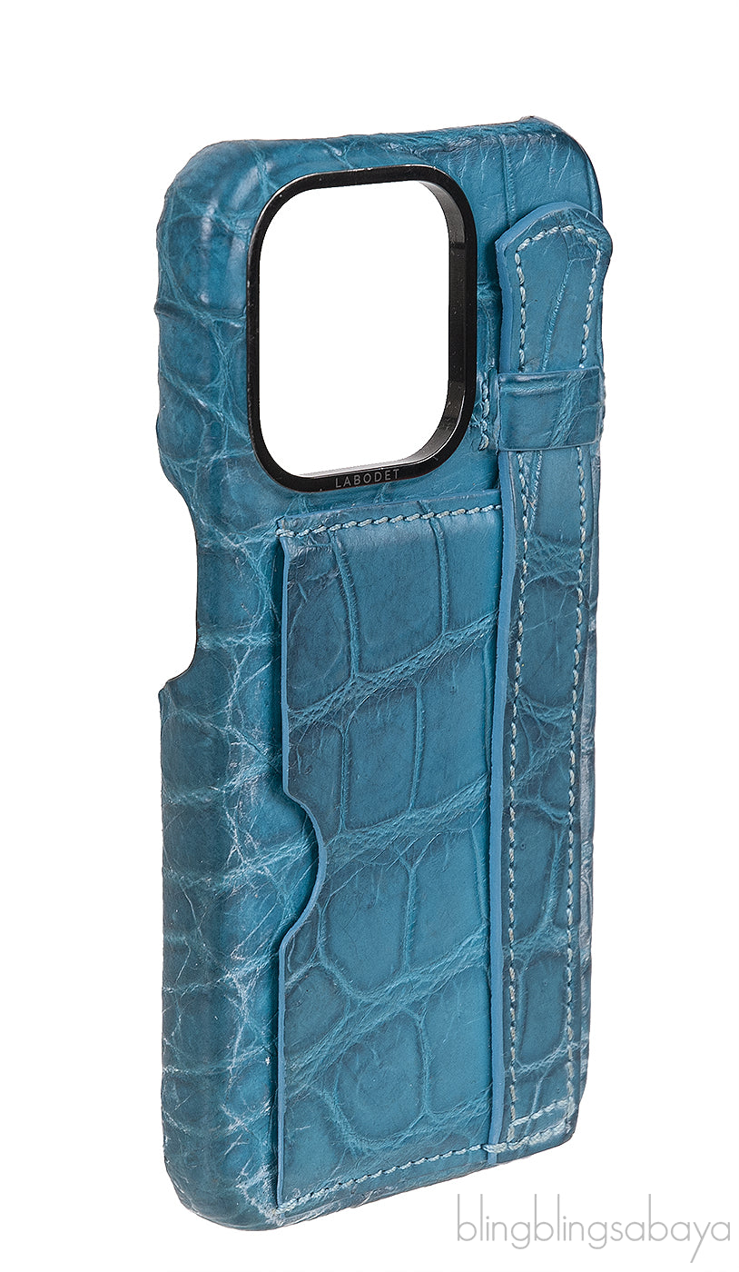 Card Holder Strap Iphone 15 Case Alligator Forest Green