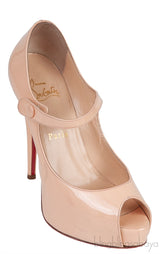Beige Patent Peep Toe Heels