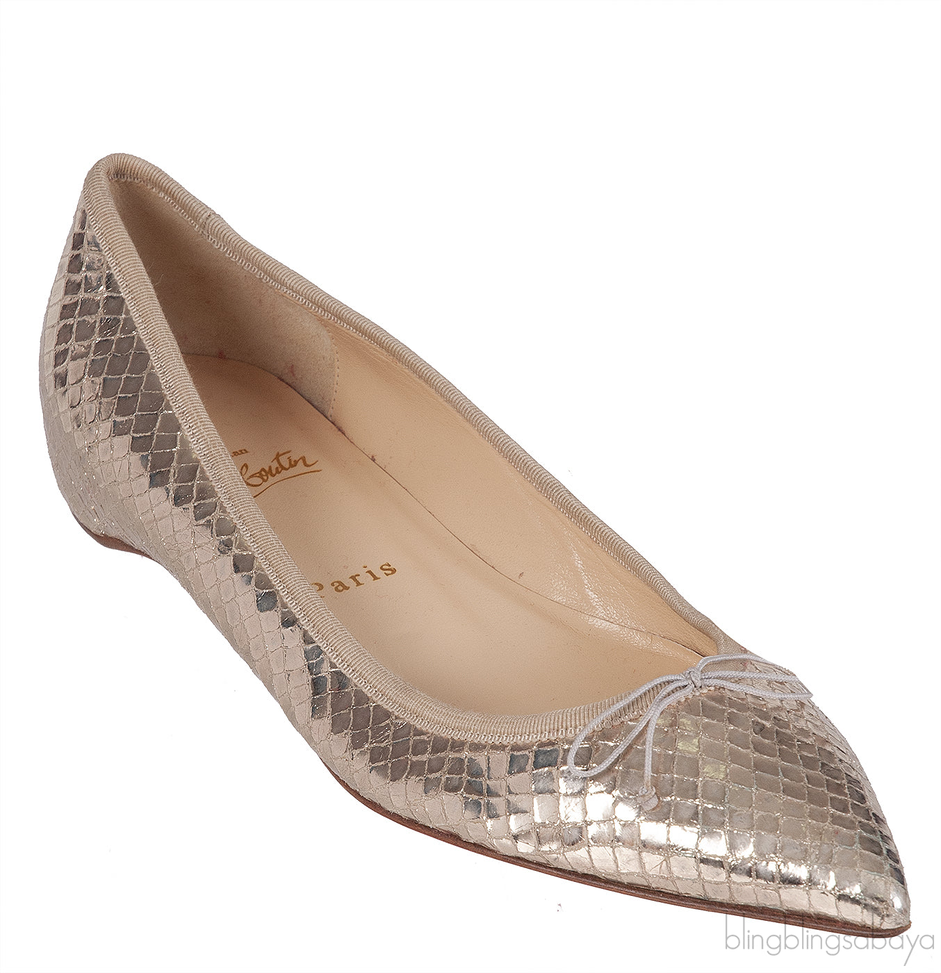 Christian Louboutin Gold Bow Flat Pointed Shoes