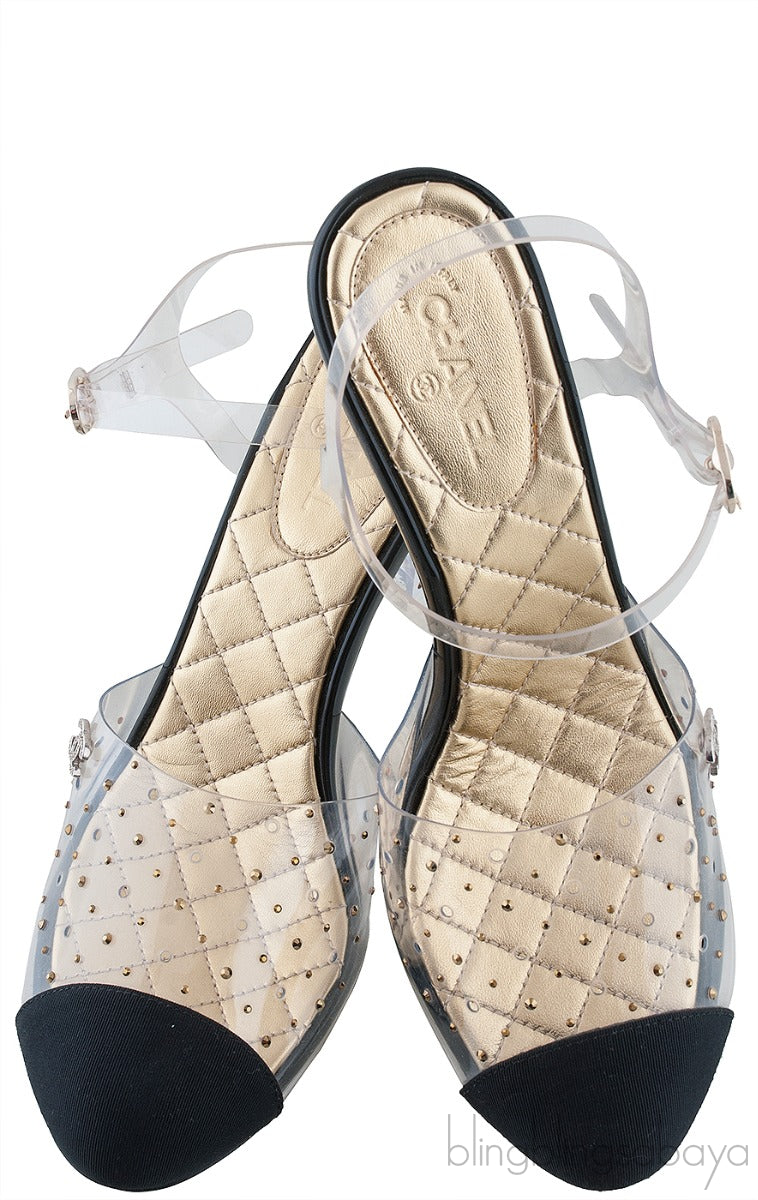 PVC Crystal & Fabric Cap Toe Slingback