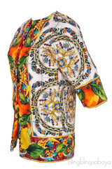 Printed Multicolor Crystal Button Top