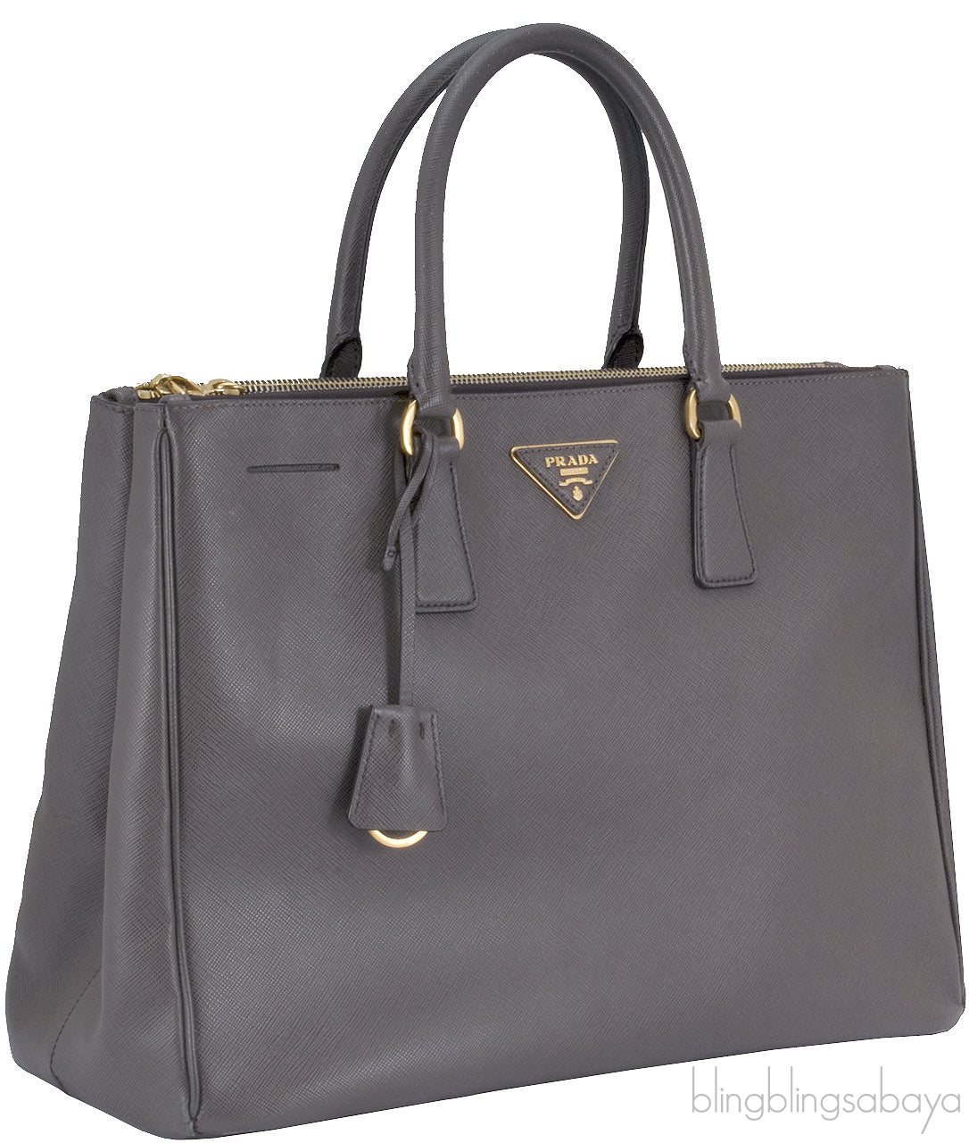 Grey Saffiano Double Zip Bag GHW