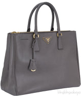 Grey Saffiano Double Zip Bag GHW