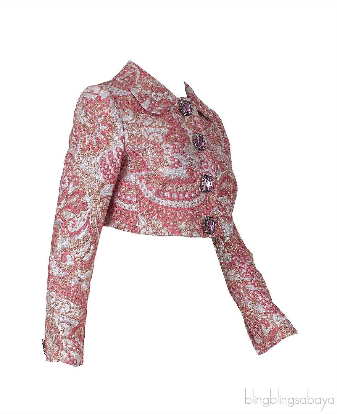 Pink Jacquard Jeweled Crop Jacket