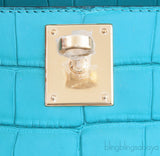 Kelly Cut Alligator Matte Bleu Paon