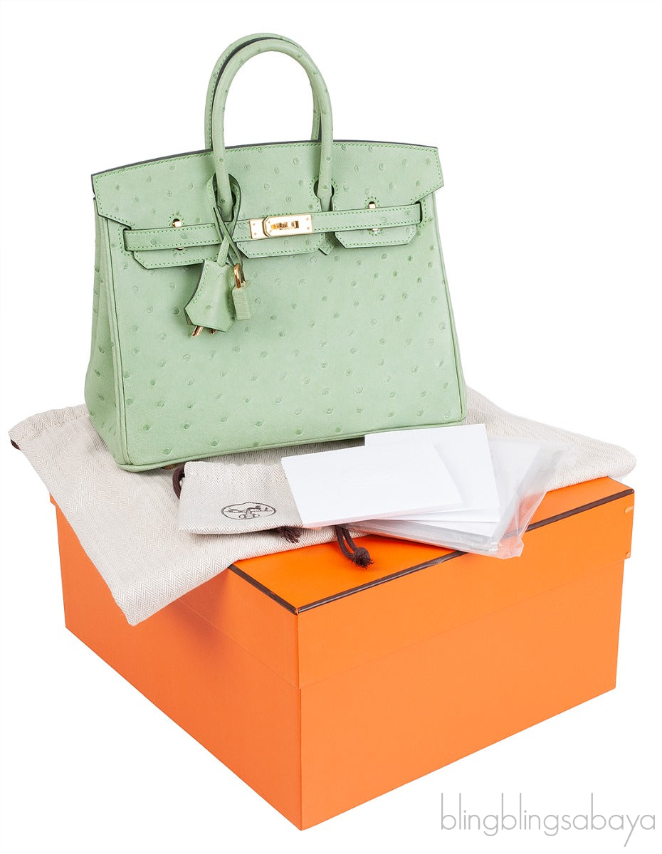 Birkin 25 Vert Criquet Ostrich GHW