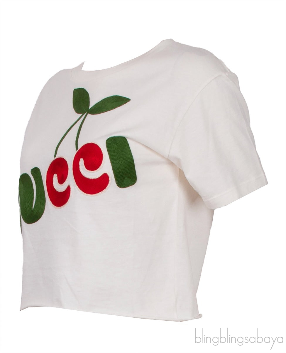 Gucci Embroidered Off-white Crop T-shirt