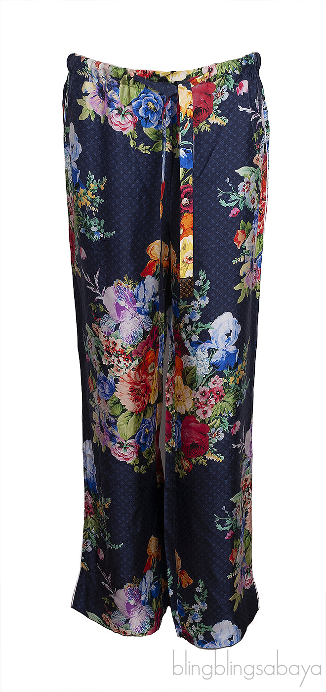 Off-white Pleated Shirt and Blue Floral Monogram Trouser