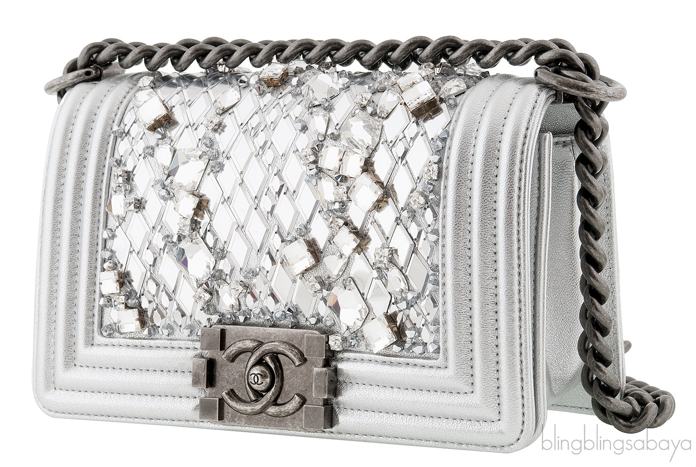 Le Boy Crystal Silver Small Bag