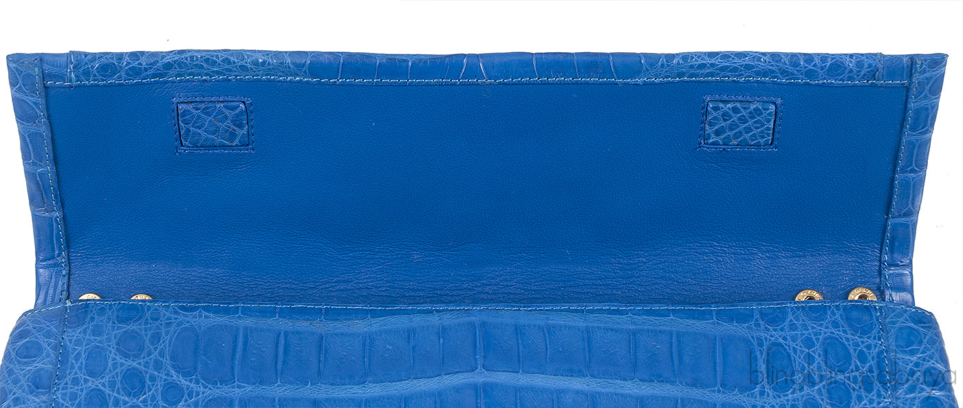 Blue Crocodile Fold-over Clutch Bag
