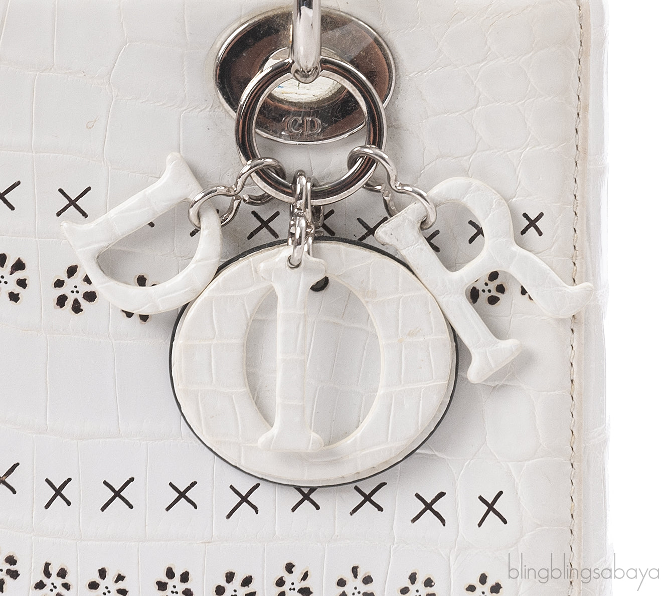 Christian Dior Lady Dior White Printed Crocodile Medium Bag
