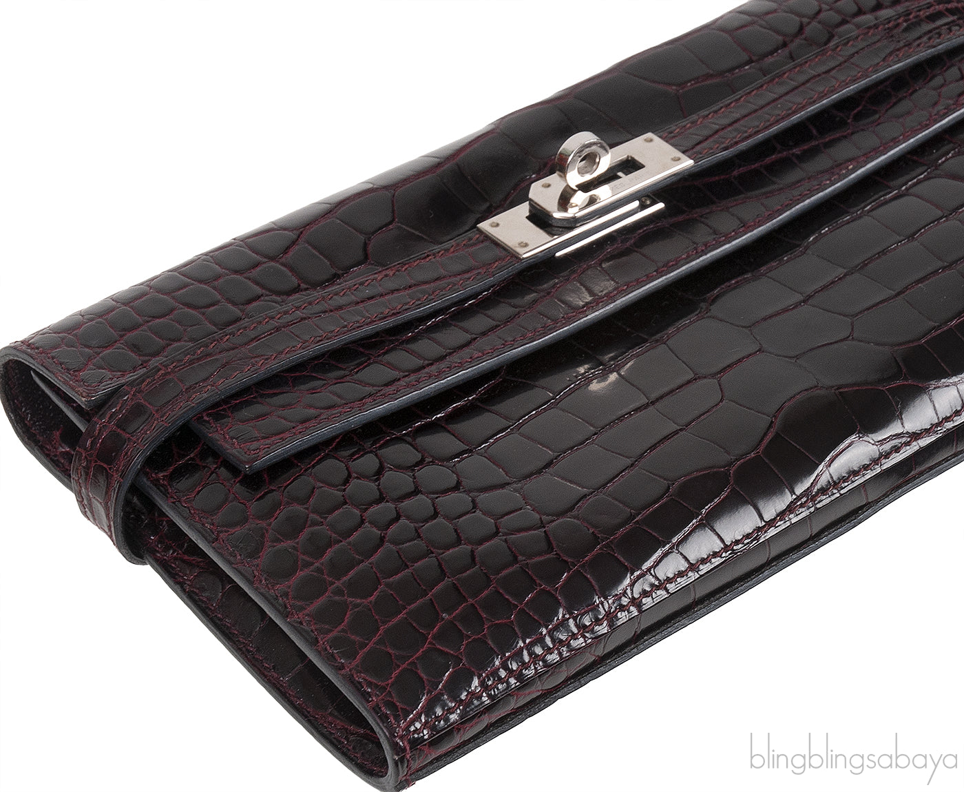 Hermes Kelly Wallet Burgundy Crocodile PHW