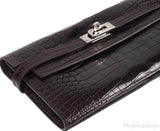 Hermes Kelly Wallet Burgundy Crocodile PHW