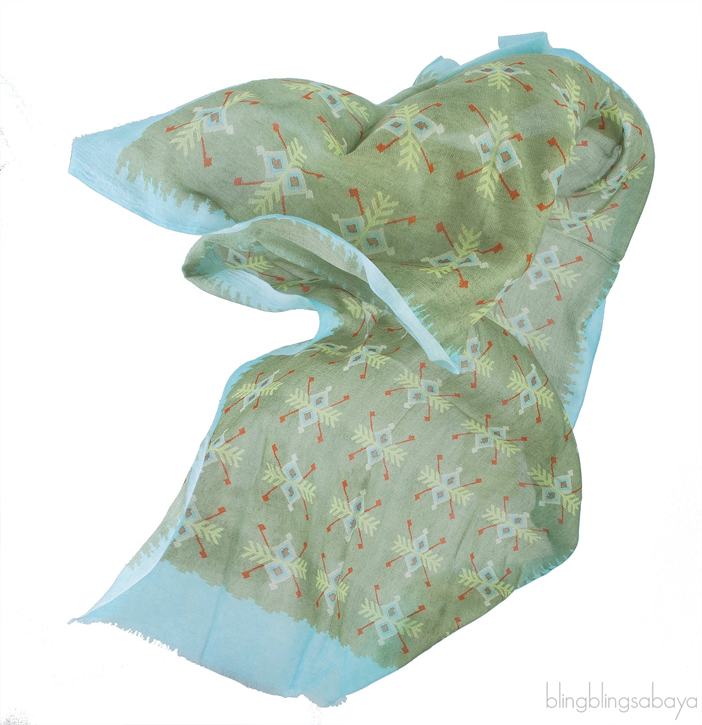 Moss Green Printed w/ Teal Trim Stole