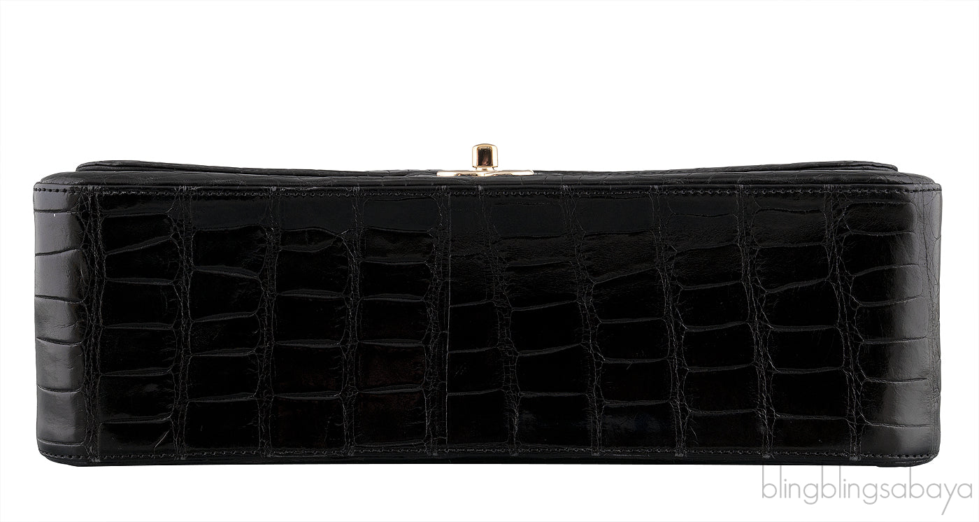 Black Crocodile Jumbo Flap Bag