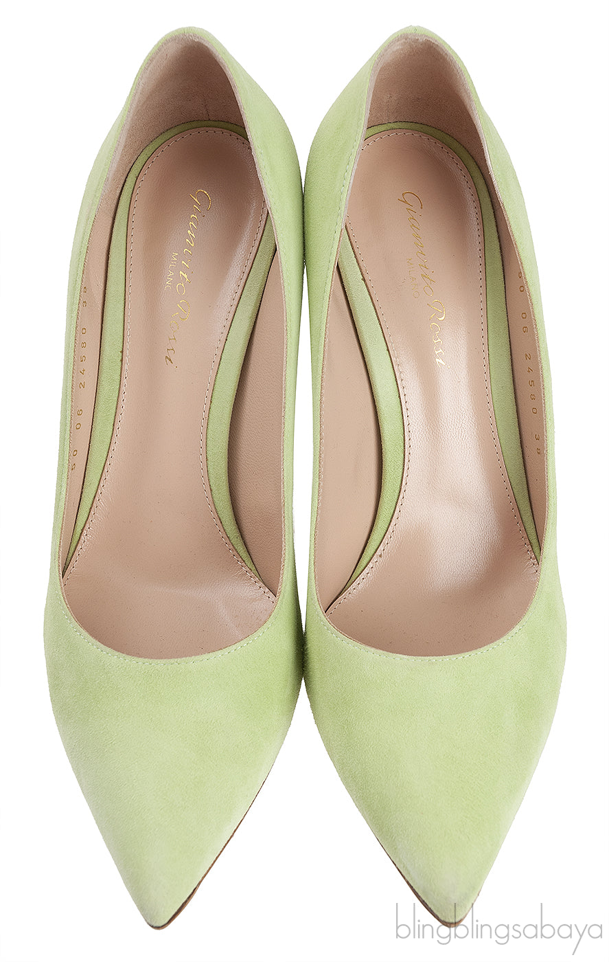 Apple Green Suede Pointed Toe Heels