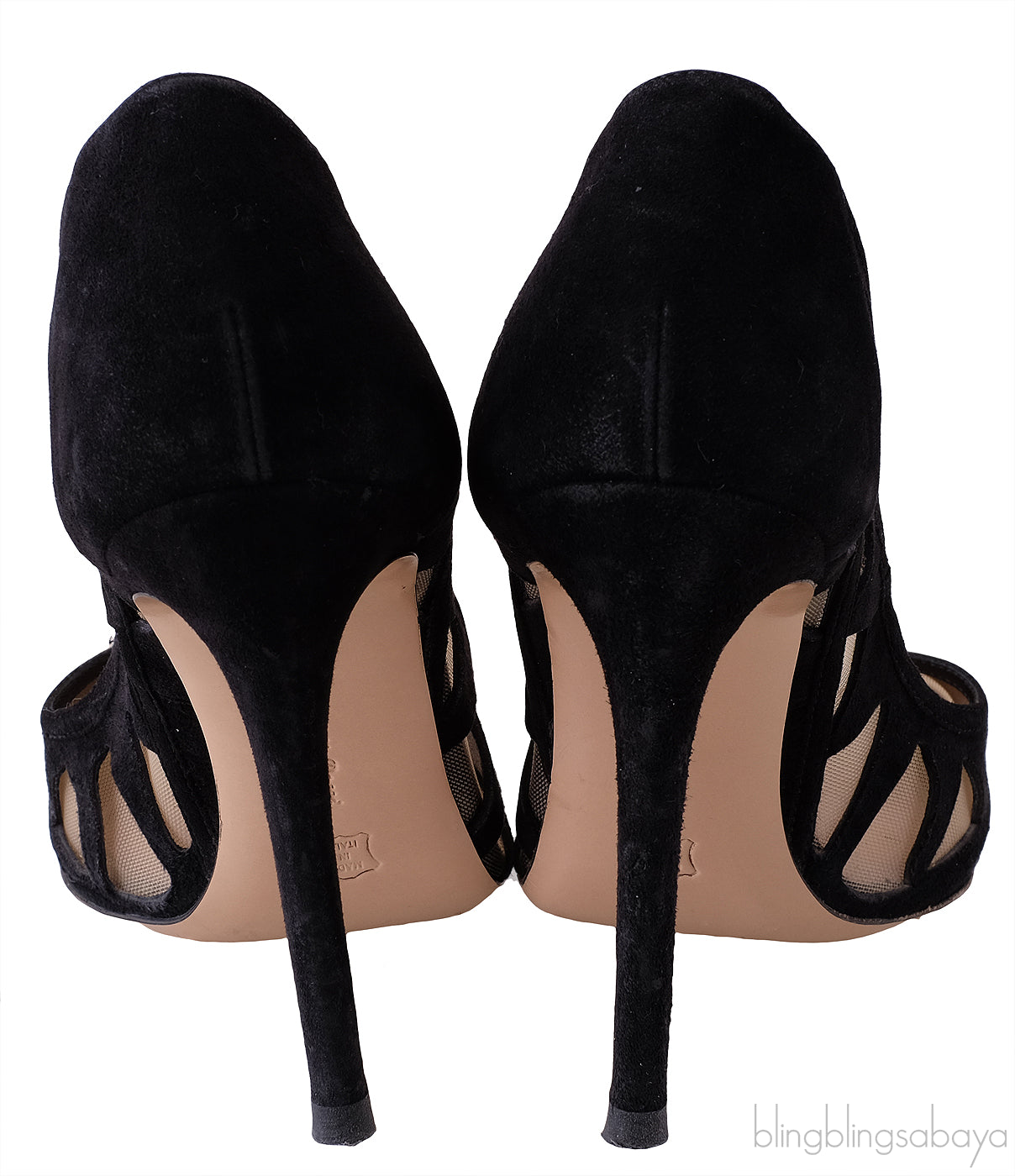Black Mesh Paneled Suede Heels