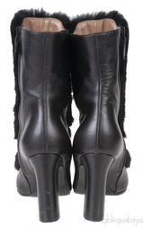 Hermes Black Leather and Fur Ankle Boots