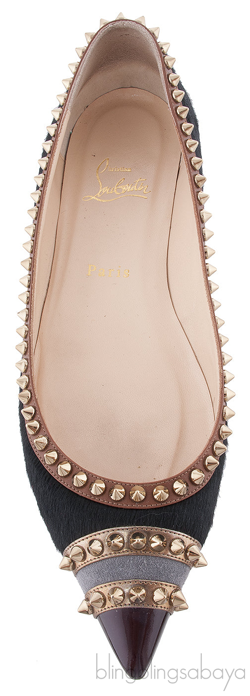 Black Calf Hair Spiked Pointed Toe Flats