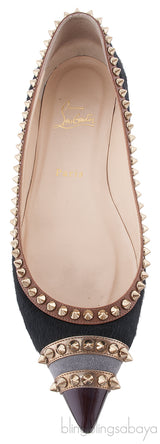 Black Calf Hair Spiked Pointed Toe Flats