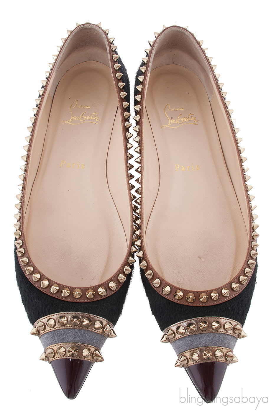 Black Calf Hair Spiked Pointed Toe Flats