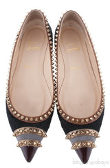 Black Calf Hair Spiked Pointed Toe Flats
