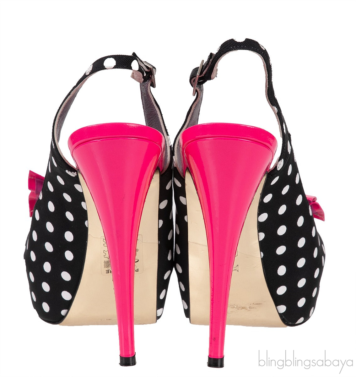 Pink Bow Black Polka-dot Platform Slingback Shoes