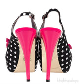 Pink Bow Black Polka-dot Platform Slingback Shoes