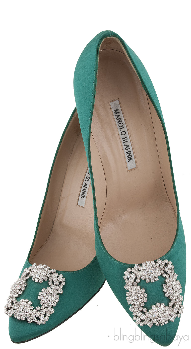 Emerald Hangisi Satin Jeweled Pump